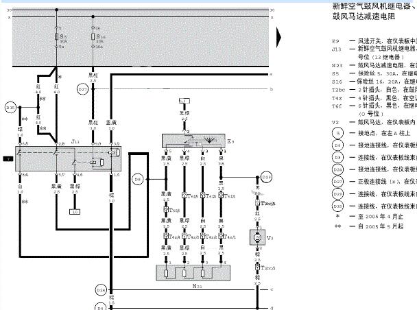 2009年大众桑塔纳空调电路图