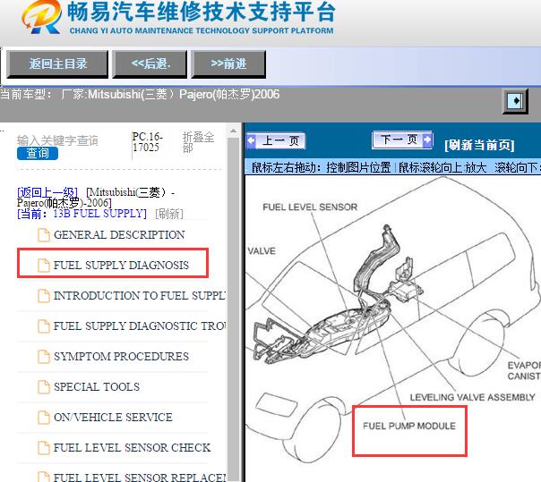 2006年三菱帕杰罗燃油泵模块位置