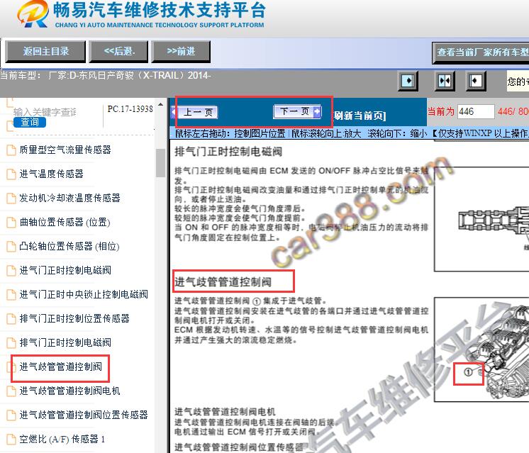 2014年日产奇骏进气歧管管道控制阀位置