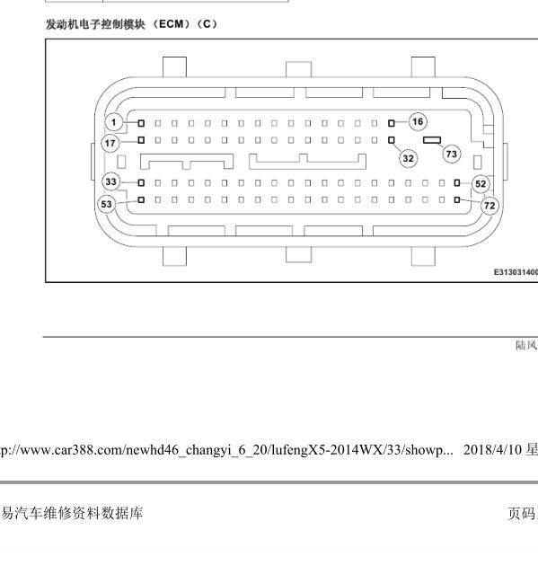2015年纳智捷优6 G18TE发动机73针脚资料