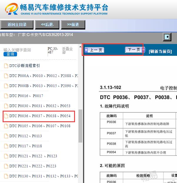 2013-2014年长安CS35 P036故障码资料