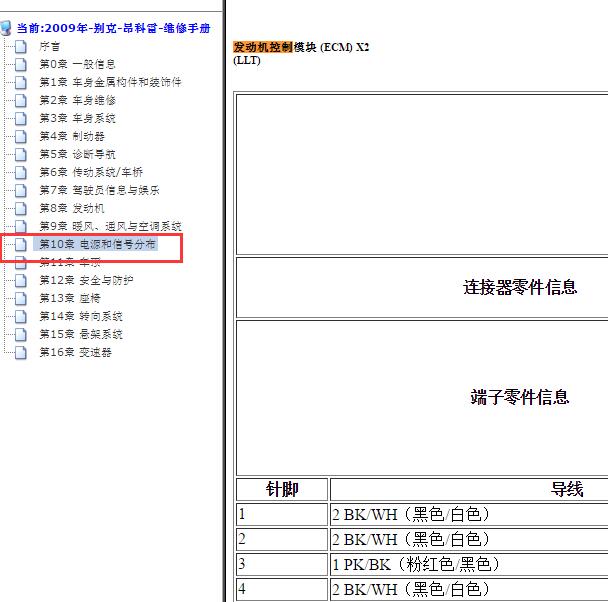 2009年别克昂科雷 LLT发动机针脚.
