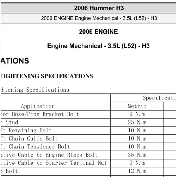 2006年悍马H3 发动机维修手册
