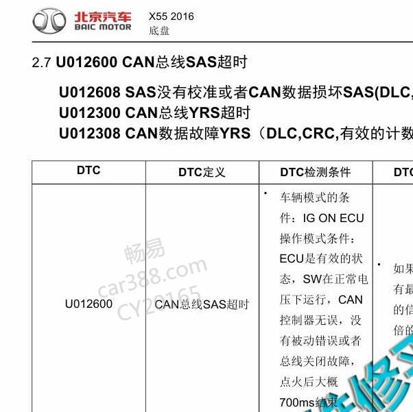 2016-2017年绅宝X55CAN和SAS故障码资料