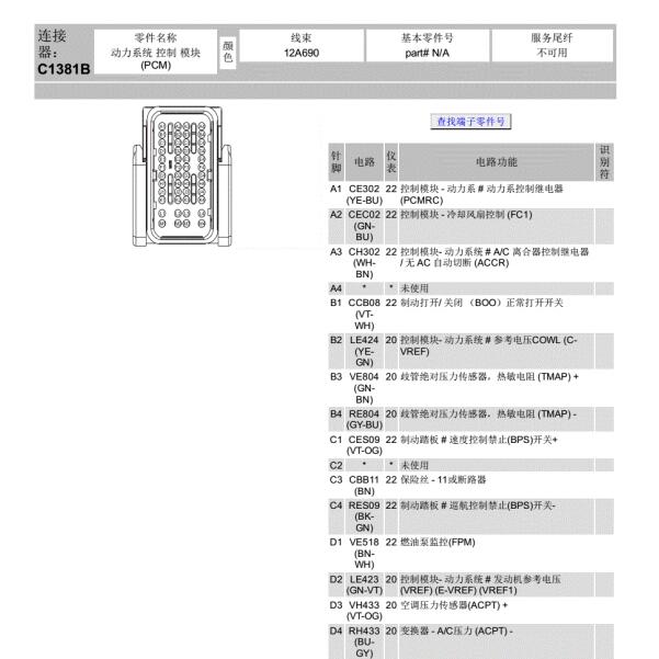 2015年福特福睿斯发动机电脑板针脚图