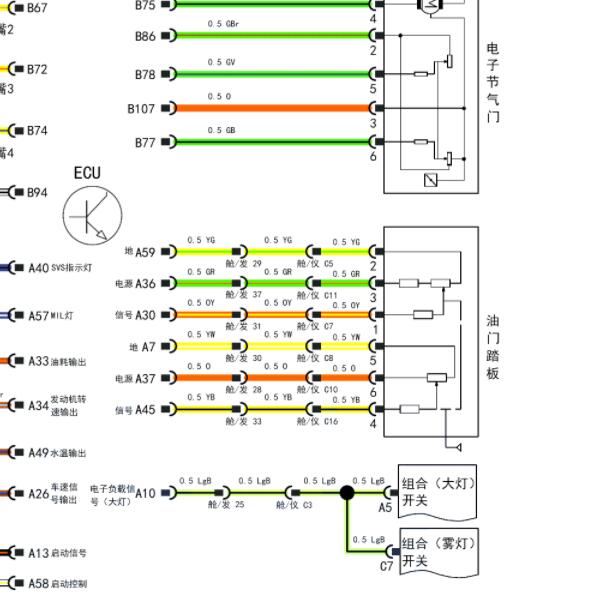 2015年开瑞K50 SQRD4G15 发动机油门踏板电路图