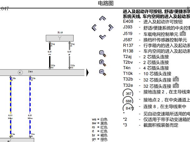 2012年奥迪Q5进入及启动许可单元相关针脚和电路图