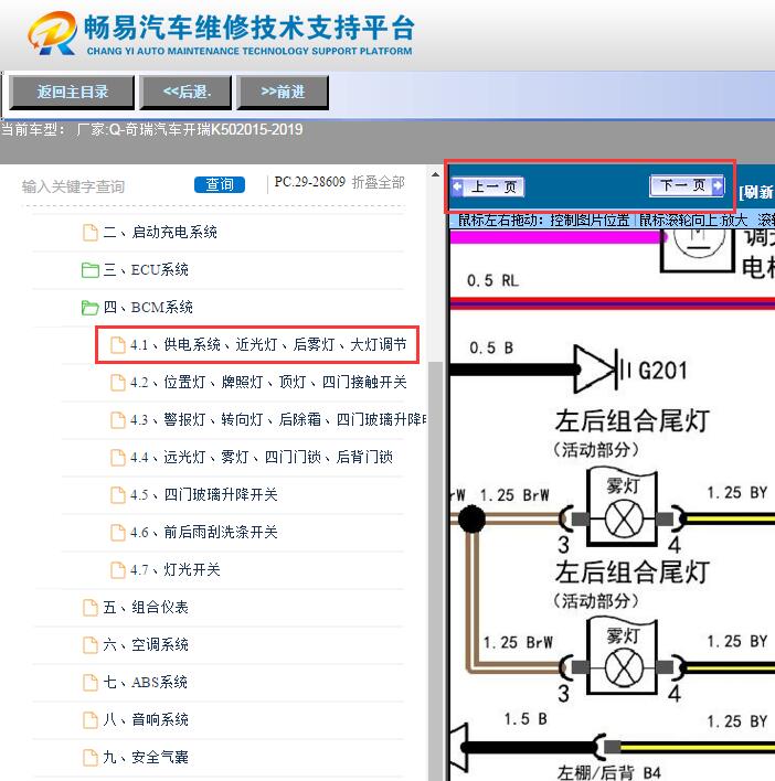 2015-2019年奇瑞开瑞K50  灯光电路图