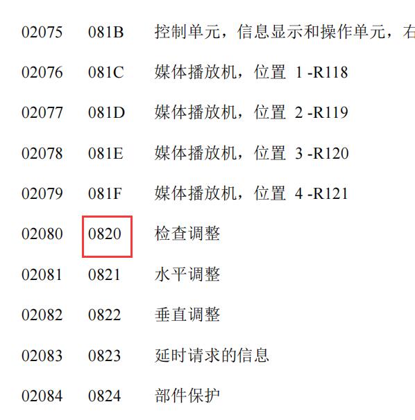 大众0820故障码含义