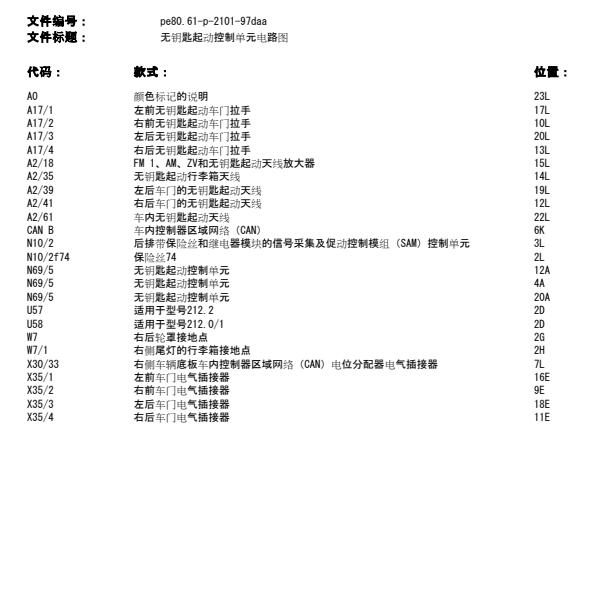 2009年奔驰E300无钥匙电路图