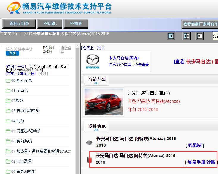 2015-2016年长安马自达6阿特兹维修手册