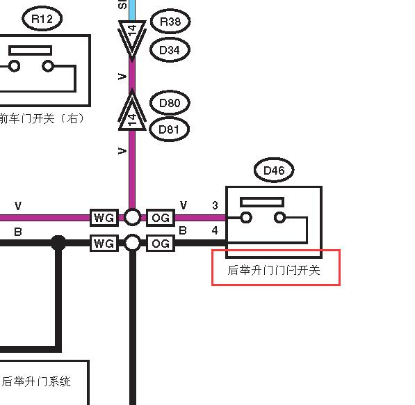 2013年斯巴鲁森林人尾门锁块电路图