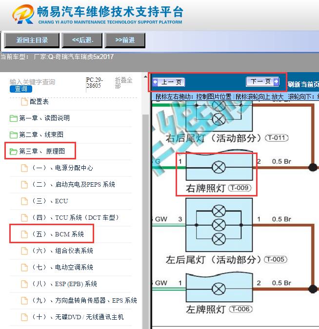 2017年奇瑞瑞虎5x  牌照灯电路图