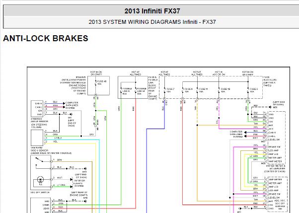 2013年英菲尼迪FX37 发动机和ABS电路图