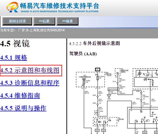 2014年凯迪拉克SRX后视镜电路图