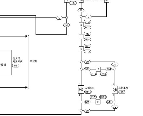 2013年日产骊威倒车灯相关电路图