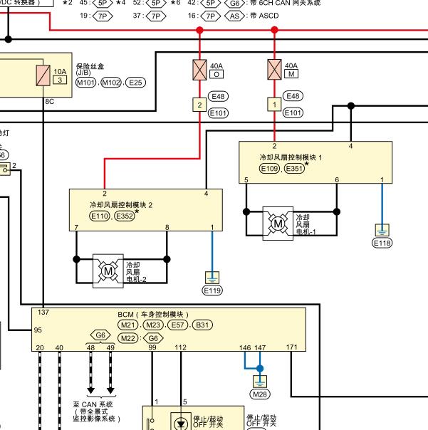2020年日产天籁KR20发动机风扇电路图