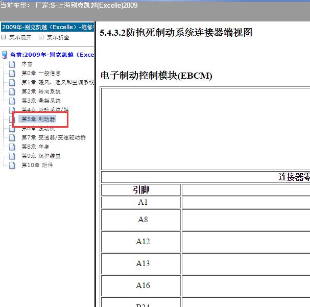 2009年别克凯越ABS针脚图