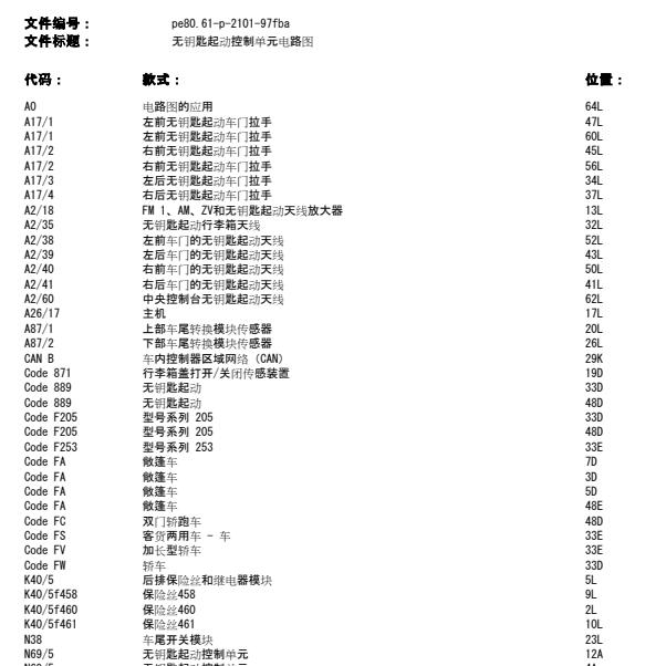 2017年奔驰GLC200无钥匙启动控制单元电路图