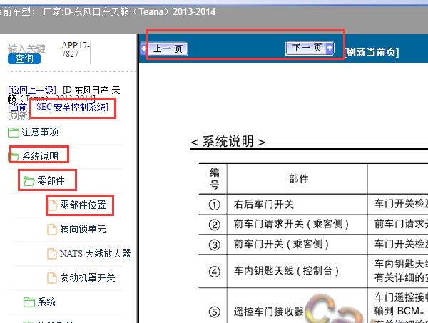 2013-2014年日产天籁无钥匙元件位置