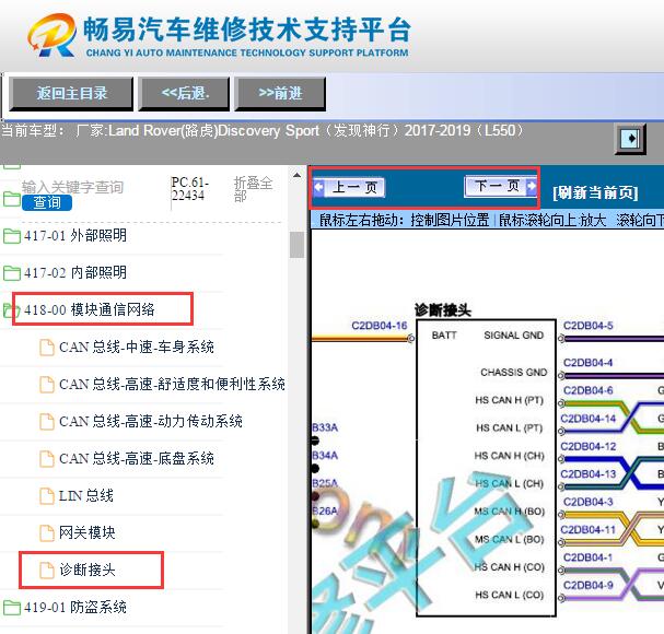 2017-2019年路虎发现神行诊断插头电路图