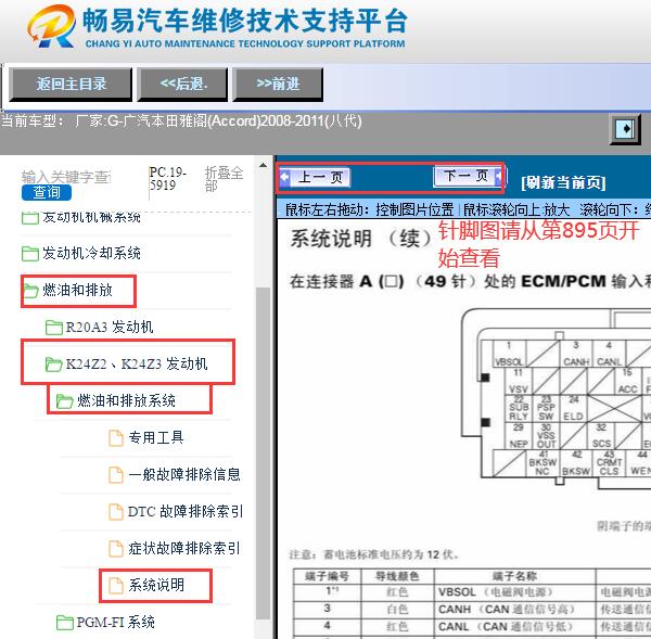 2008-2011年本田雅阁发动机针脚资料