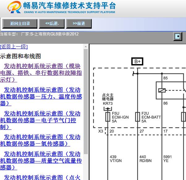 2012年别克GL8发动机和主继电器电路图