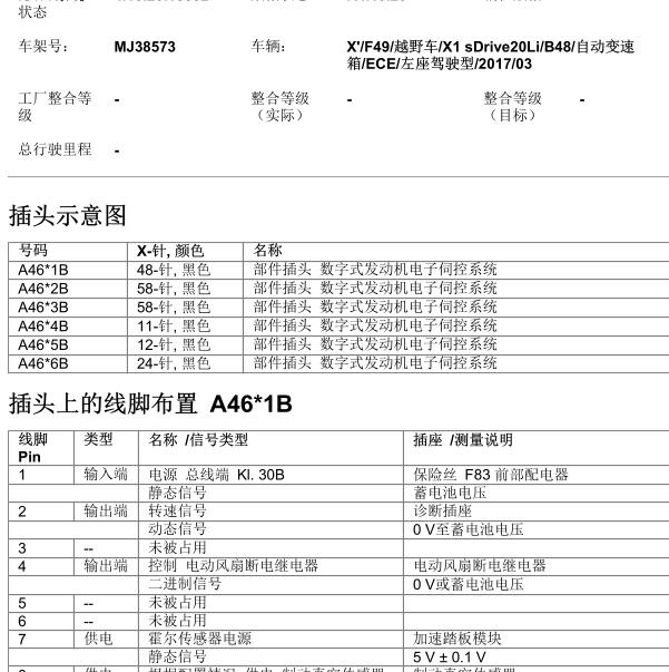 2017年宝马X1 B48A20C发动机针脚