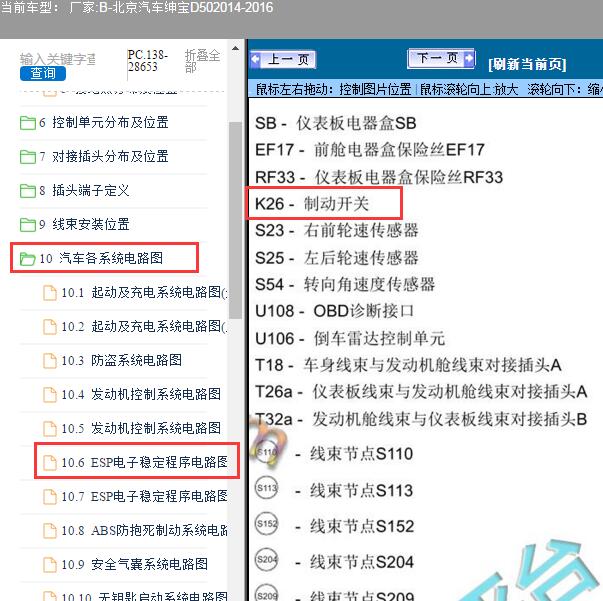 2014-2016年北京汽车-绅宝D50刹车开关电路图