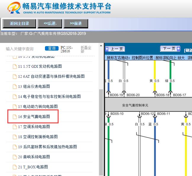 2018-2019年广汽传祺GS5  气囊电路图