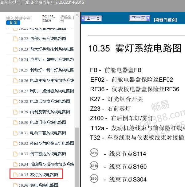 2014-2016年北京汽车-绅宝D50雾灯电路图