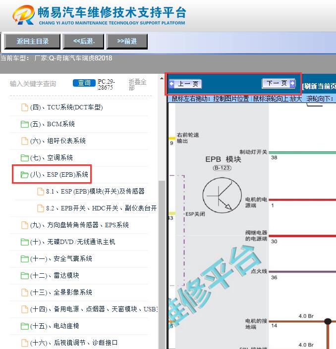 2018年奇瑞瑞虎8  制动系统电路图