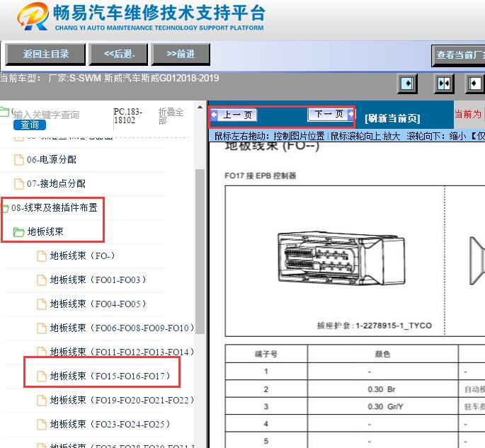 2018-2019年斯威G01 电子驻车针脚资料