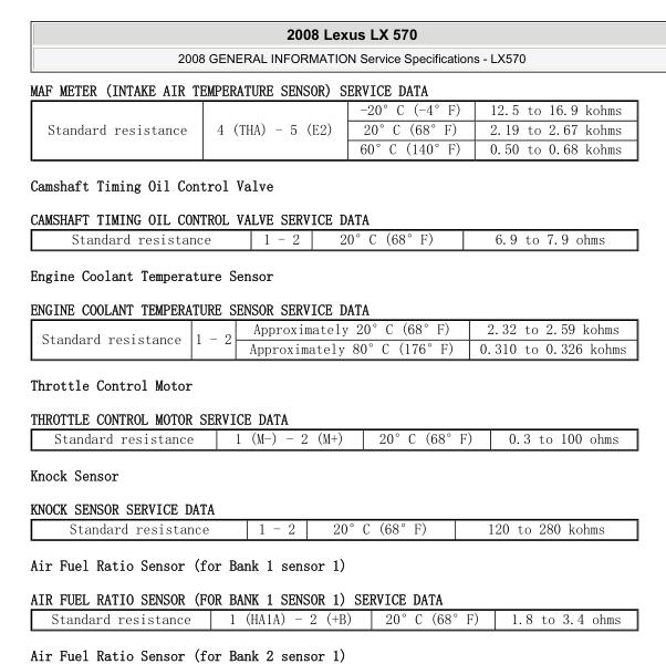 2008年雷克萨斯LX570 3UR发动机维修数据