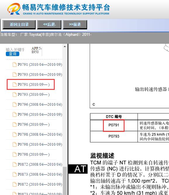 2011年丰田埃尔法  P0791故障码资料