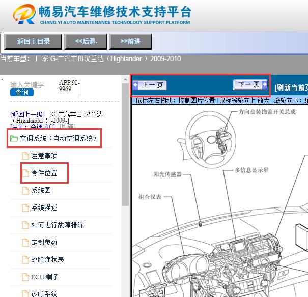 2009-2010年丰田汉兰达  空调位置图