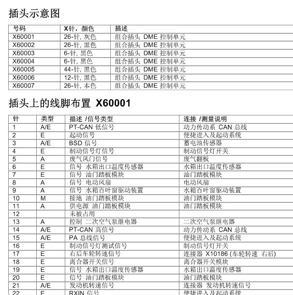 2009年宝马523LI N52发动机针脚