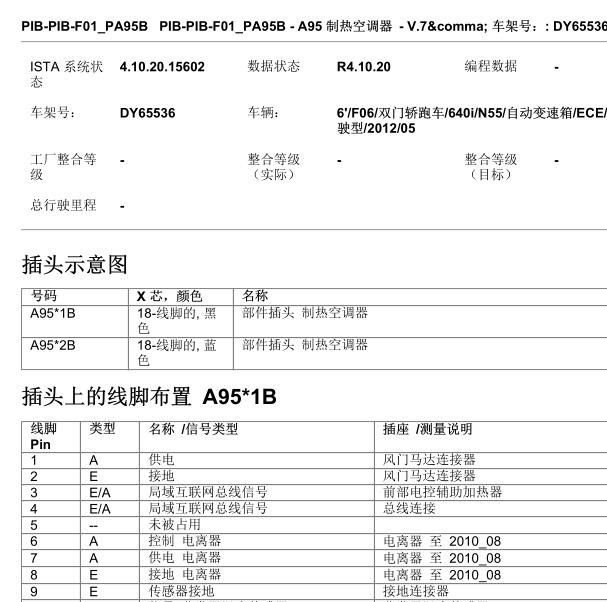 2012年宝马640i空调针脚图.