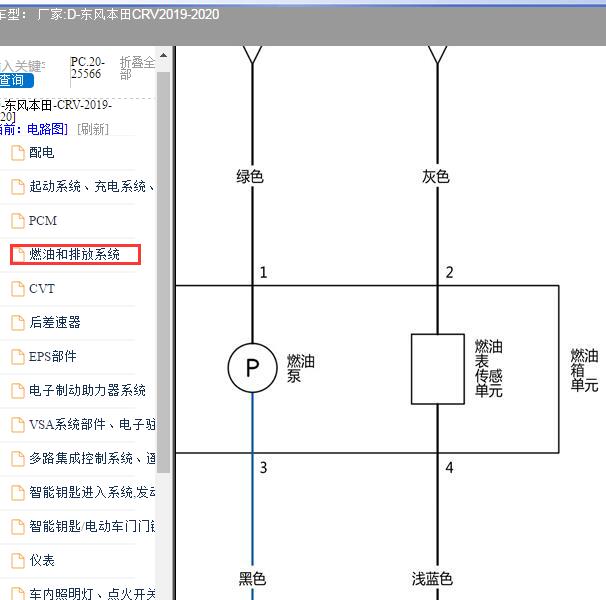 2019-2020年本田CRV 燃油系统电路图