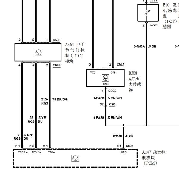 2008-2011年福特福克斯节气门电路图