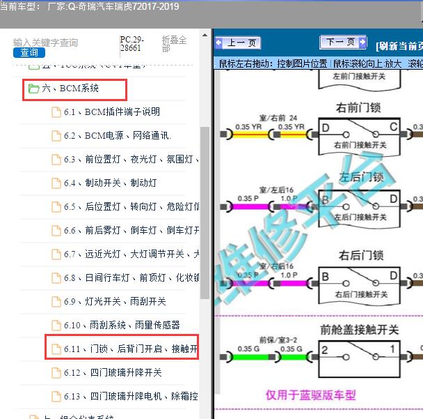 2017-2019年奇瑞汽车-瑞虎7尾门电路图