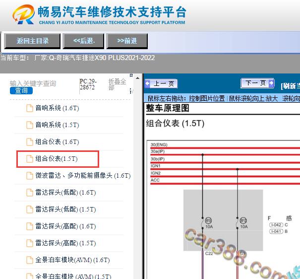 2021-2022年奇瑞捷途X90 PLUS  仪表电路图