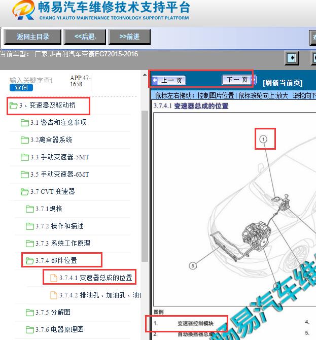 2015-2016年吉利帝豪EC7 CVT变速箱电脑位置