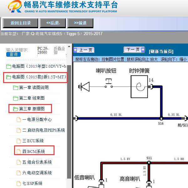 2015-2017年奇瑞汽车-瑞虎5（Tiggo 5）喇叭电路图