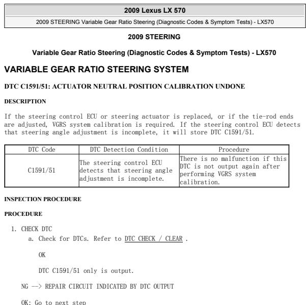 2009年雷克萨斯LX570可变齿比转向系统维修手册