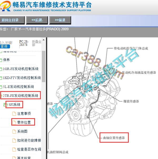 2009年丰田普拉多曲轴位置传感器位置
