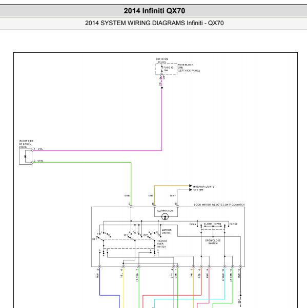 2014年英菲尼迪QX70后视镜电路图