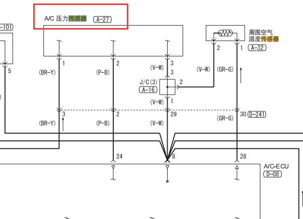 2016-2017年三菱帕杰罗空调压力传感器电路图
