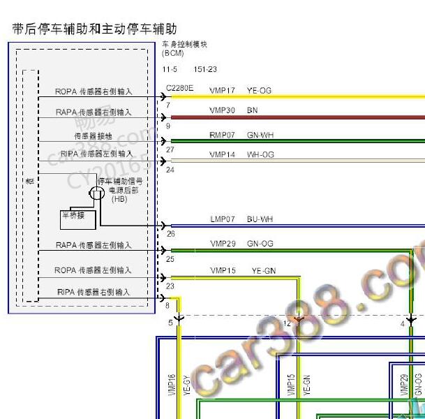 2013年福特蒙迪欧雷达模块电路图