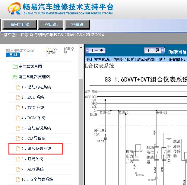 2012-2014年奇瑞瑞麒G3  仪表电路图